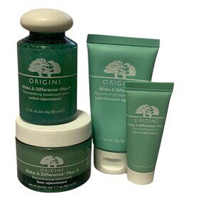 Origins Rejuvenating Skincare 4-Piece Travel Set Lotion Treatment Serum Cleanser